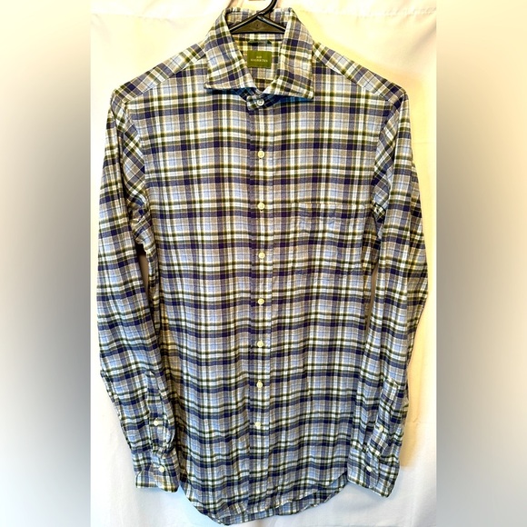 Sid Mashburn Men’s Size Small Flannel Shirt Blue Green Ivory Multicolor Plaid - Picture 1 of 7